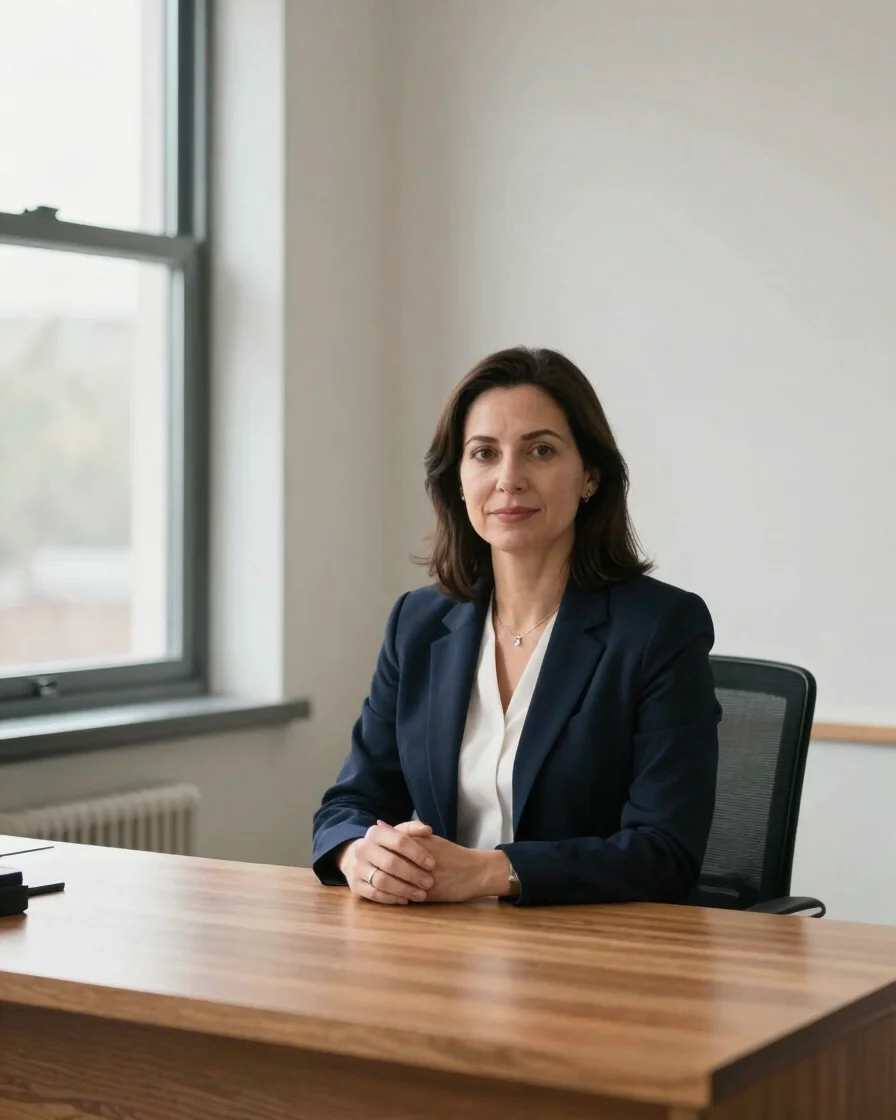 Individual environmental portrait of a female attorney seated at